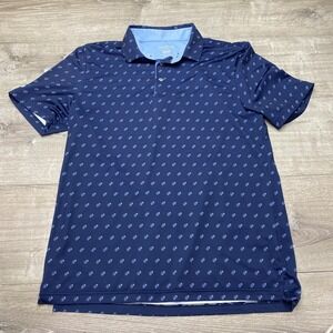 Good Good Polo Shirt Mens Medium Blue Logo Print Golf Stretch Performance Top